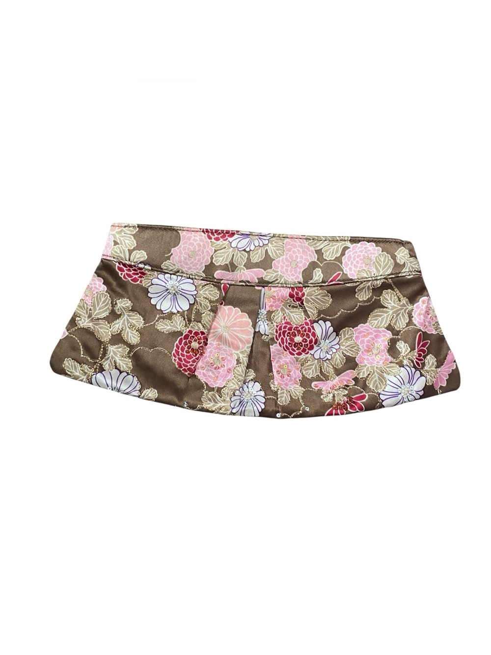 Express Vintage 90s Y2k Brown and Pink Floral Embellished Asian Inspired Clutch